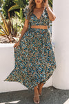 Multicolor Floral Ruffled Crop Top and Maxi Skirt Set-Dresses-MomFashion