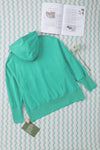 Turquoise Batwing Sleeve Pocketed Henley Hoodie-Tops-MomFashion