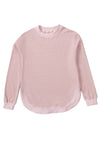 Pink Crew Neck Ribbed Trim Waffle Knit Top-Tops-MomFashion