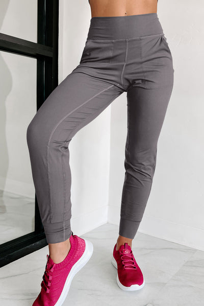 Medium Grey Exposed Seam High Waist Pocketed Joggers-Bottoms-MomFashion