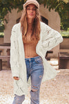 White Rhombus Hollowed Knit Open Front Cardigan-Tops-MomFashion