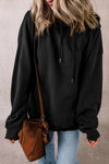 Black Fleece Lined Kangaroo Pocket Drawstring Chunky Hoodie-Tops/Sweatshirts & Hoodies-MomFashion