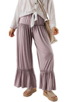 Khaki Frilled Drawstring High Waist Wide Leg Pants-Bottoms-MomFashion