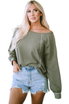 Green Exposed Seam Patchwork Dolman Sleeve Top-Tops-MomFashion