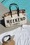 White WEEKEND VIBES Canvas Tote-Shoes & Bags-MomFashion