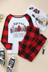 Fiery Red Plaid Merry Christmas Graphic Loungewear Set-Loungewear-MomFashion