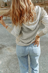 Gray Long Sleeve Textured Knit Patchwork Hoodie-Tops-MomFashion