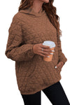 Coffee Solid Color Quilted Kangaroo Pocket Hoodie-Tops-MomFashion