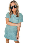 Blue Striped Ribbed Knit T-shirt Shift Dress-Dresses-MomFashion