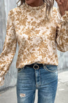 White Floral Print Frilled Neckline Flounce Sleeve Blouse-Tops-MomFashion