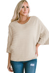 Apricot Exposed Seam Ribbed Knit Dolman Sweater-Tops-MomFashion