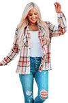 Khaki Plaid Print Buttoned Shirt Coat with Pocket-Outerwear-MomFashion