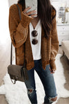 Brown Chunky Waffle Knit Oversized Collar Cardigan-Tops-MomFashion