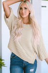 Apricot Exposed Seam Ribbed Knit Dolman Sweater-Tops-MomFashion