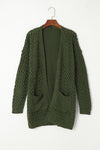 Green Open Front Woven Texture Knitted Cardigan with Pockets-Tops-MomFashion