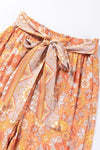 Grapefruit Orange Tie Waist Boho Floral Wide Leg Pants-Bottoms-MomFashion