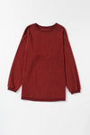 Racing Red Ribbed Corded Oversized Sweatshirt-Tops-MomFashion