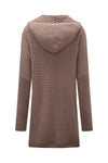 Brown Horizontal Rib Knitted Open Front Hooded Cardigan-Tops-MomFashion