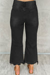 Black Distressed Hollow-out High Waist Cropped Flare Jeans-Bottoms-MomFashion