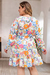 Orange Paisley Floral Print Belted Plus Size Dress-Plus Size-MomFashion