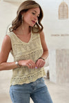 Apricot V Neck Textured Hollow-out Sweater Vest-Tops-MomFashion