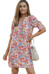 Multicolor Boho Floral Printed Flutter Sleeve Dress-Dresses-MomFashion