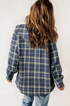 Blue Plaid Pattern Sherpa Lined Hooded Shacket-Outerwear-MomFashion