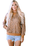 Leopard Long Sleeve Drawstring Cropped Hoodie-Tops-MomFashion