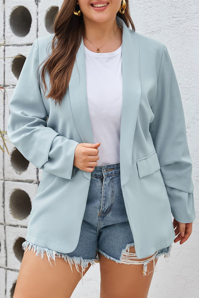 Sky Blue Plus Size Soft Lightweight Pocketed Lapel Blazer-Plus Size-MomFashion