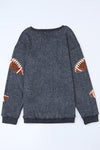 Gray Sequin Rugby Graphic Corded Baggy Sweatshirt-Graphic-MomFashion