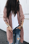 Pink Plaid Knitted Long Open Front Cardigan-Tops-MomFashion