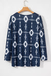 Gray Plus Size Aztec Print Exposed Seam Top-Plus Size-MomFashion