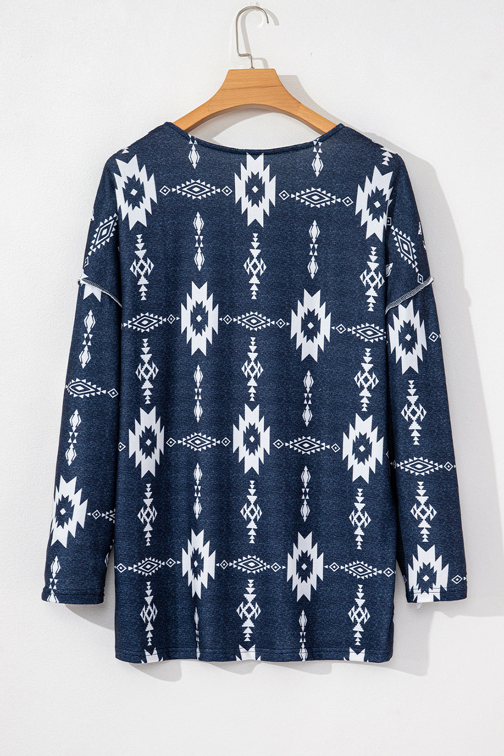 Gray Plus Size Aztec Print Exposed Seam Top-Plus Size-MomFashion