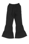 Black Textured High Waist Ruffled Bell Bottom Pants-Bottoms-MomFashion