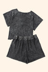 Black Acid Washed Short Lounge Set-Loungewear-MomFashion