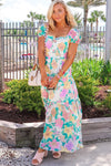 Multicolor Square Neck Puff Sleeve Tiered Floral Maxi Dress-Dresses-MomFashion