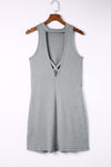 Gray Crisscross Cut-out Back Knit Sleeveless Dress-Dresses-MomFashion