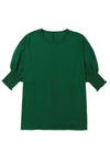 Green Smocked Wrist Shift Top-Tops-MomFashion