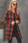 Fiery Red Turn-down Collar Plaid Shirt Coat-Outerwear-MomFashion