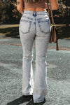 Light Blue Distressed Light Washed Slit Knee Flared Jeans-Bottoms-MomFashion