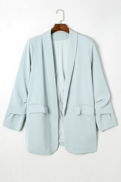 Sky Blue Plus Size Soft Lightweight Pocketed Lapel Blazer-Plus Size-MomFashion