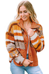 Brown Quilted Patch Pockets Aztec Furry Jacket-Outerwear-MomFashion