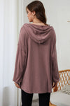 Buttoned High and Low Hem Hoodie-Tops-MomFashion