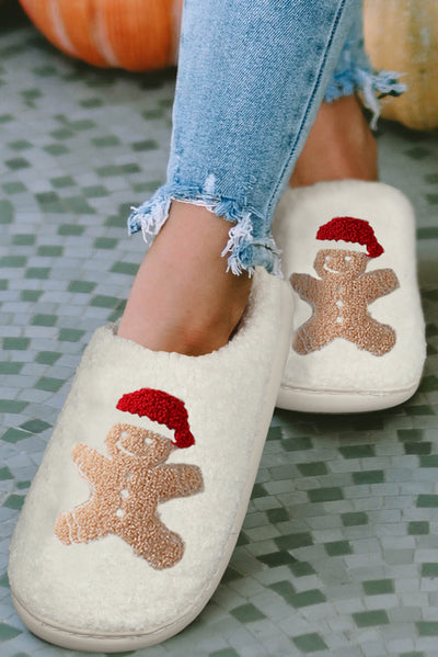 White Christmas Gingerbread Man Plush Home Slippers-Shoes & Bags-MomFashion