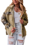 Khaki Aztec Print Patchwork Frayed Edge Corduroy Jacket-Outerwear-MomFashion