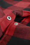 Fiery Red Turn-down Collar Plaid Shirt Coat-Outerwear-MomFashion