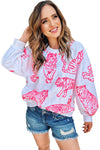 Bright White Pink Animal Print Pullover Sweatshirt-Tops-MomFashion