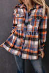 Multicolor Plaid Button Down Ruffled Shirt Jacket-Outerwear-MomFashion