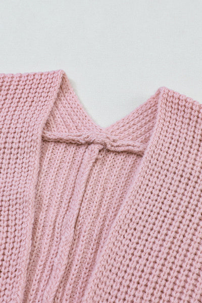 Pink Oversized Fold Over Sleeve Sweater Cardigan-Tops-MomFashion