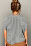 Gray Crew Neck Cable Knit Short Sleeve Sweater-Tops-MomFashion